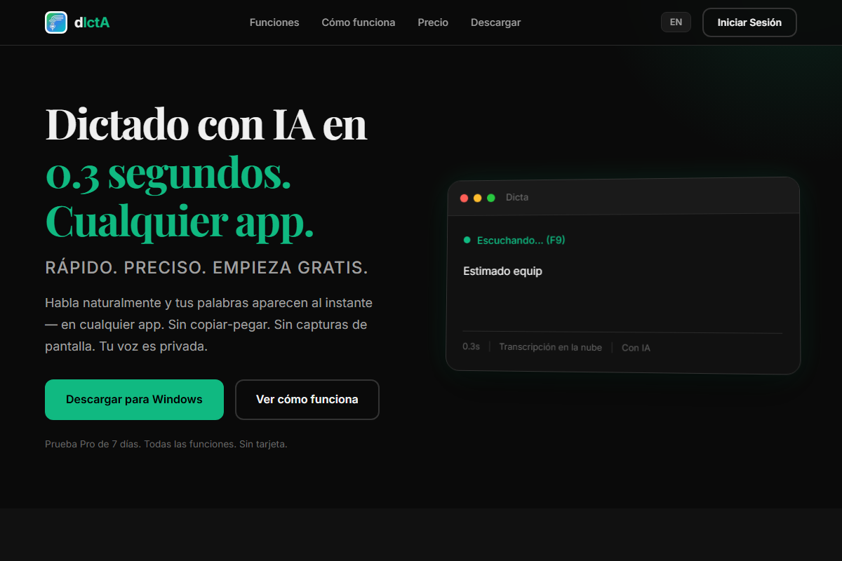 Pantalla inicial de Dicta con el botón Download